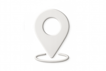 3d rendering featuring a white map pin, effectively pointing to a specific location against a transparent background, representing navigation and direction