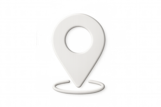 3d rendering featuring a white map pin, effectively pointing to a specific location against a transparent background, representing navigation and direction