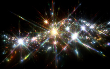 Obraz premium Bright and colorful star-like lights bursting in the dark