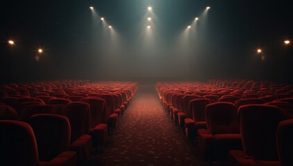 Empty movie theater, spotlight, fog