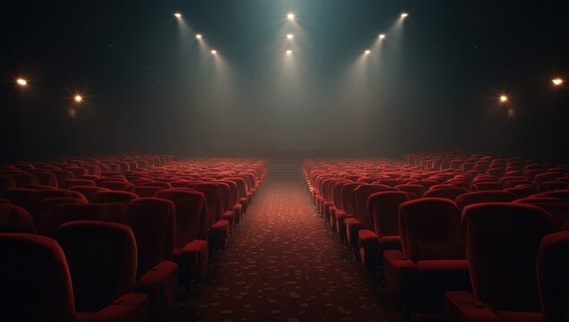 Empty movie theater, spotlight, fog