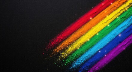 Vibrant rainbow powder streaks across a dark background, creating a colorful artistic display