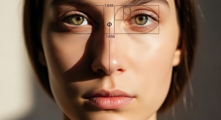 Golden Ratio Applied to a Woman's Face, Artistic Beauty and Symmetry.