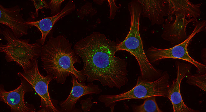 Vibrantly Stained Mammalian Cells: Nuclei, Cytoskeleton, and Cytoplasmic Structures by Fluorescence Microscopy