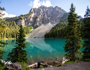 Mountain lake with vibrant turquoise water