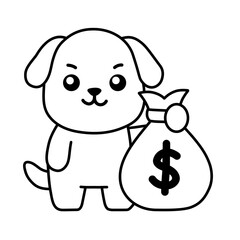 Sketch illustration of a dog carrying a bag of money, use it for an icon or sticker and add it to your design or colouring book.