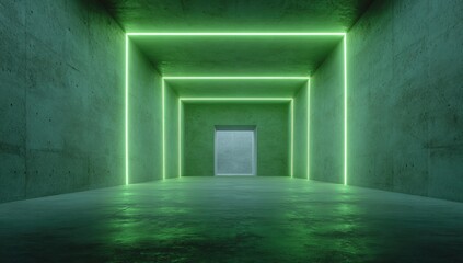 Obraz premium Neon-lit concrete hallway
