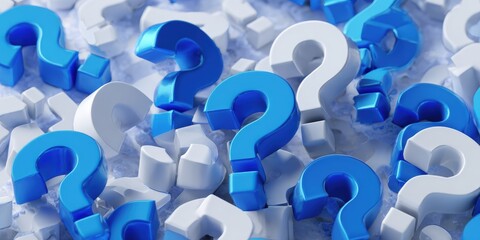 Many 3D question marks in blue and white