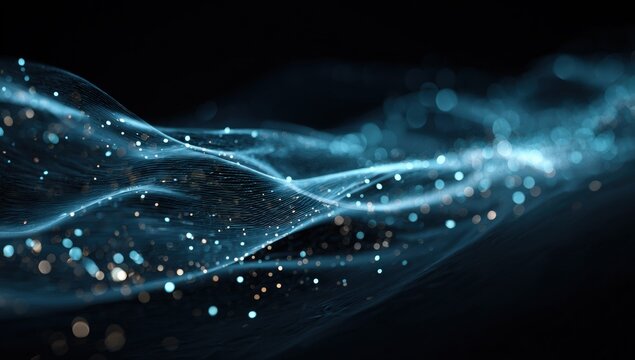 Abstract digital wave of shimmering particles