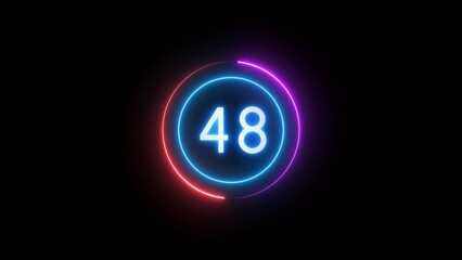 Countdown timer 48 seconds. Neon countdown number illustration.