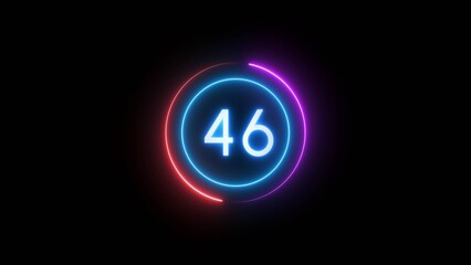 Countdown timer 46 seconds. Neon countdown number illustration.