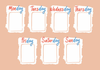 Weekly planner template with hand drawn brush lettering days of the week and pastel background design for schedule organization and productivity