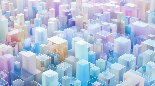 Fototapeta Colorful Abstract Cityscape with 3d Cubes in Soft Pastel Shades