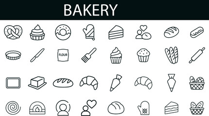 Bakery Icon Set for Baking Tools, Pastry Items, and Culinary UI Design