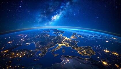 Earth at night, European perspective.  Vast starry sky