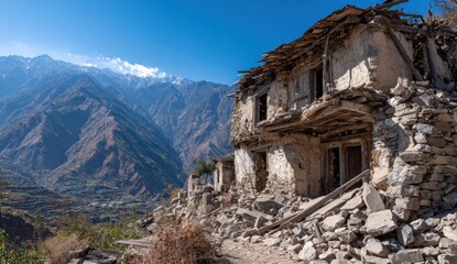 Naklejka premium Ruined mountain village home