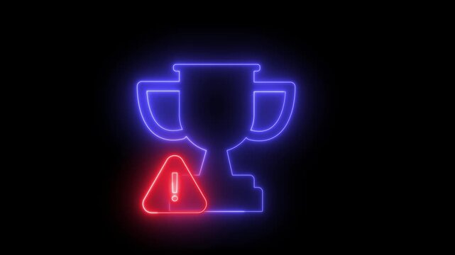 Neon light effect animation of a trophy icon with a warning sign