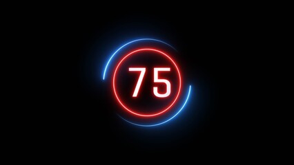 Glowing 75 number illustration. Counting number text illustration.