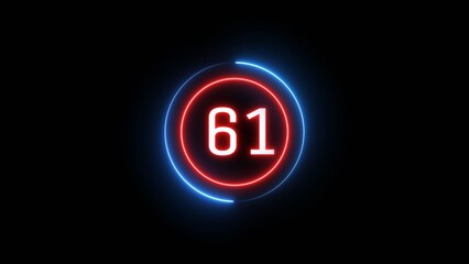 Glowing 61 number illustration. Counting number text illustration.