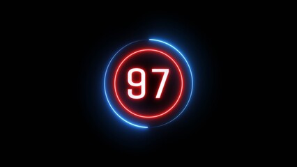Glowing 97 number illustration. Counting number text illustration.