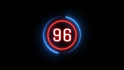 Glowing 96 number illustration. Counting number text illustration.