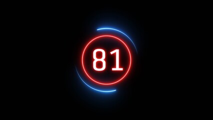 Glowing 81 number illustration. Counting number text illustration.