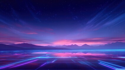 Futuristic sunset over mountains