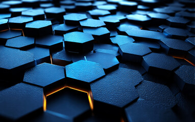 Abstract Hexagonal Pattern with Blue Tones and Orange Accents