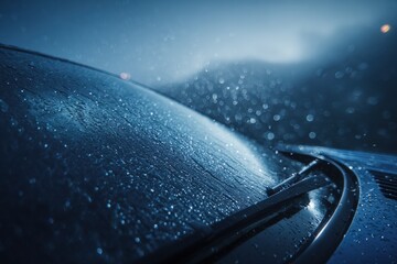 Close-up of a car windshield in the rain