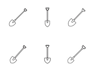 Naklejka premium Collection of Minimalist Shovel Icons on White Background Depicting Gardening Agriculture and Construction Projects Tools for Digging and Landscaping Activities