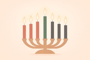 Kwanzaa Candle Ceremony Brightly Lit Menorah with Colorful Candles in Soft Background