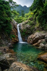 Fototapeta premium Lush waterfall cascading into a tranquil pool (2)