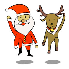 Santa Claus and Reindeer Jumping Illustration