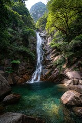 Fototapeta premium Lush waterfall cascading into a tranquil pool (3)