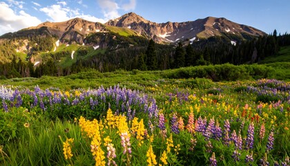 Mountain meadow ablaze with wildflowers
