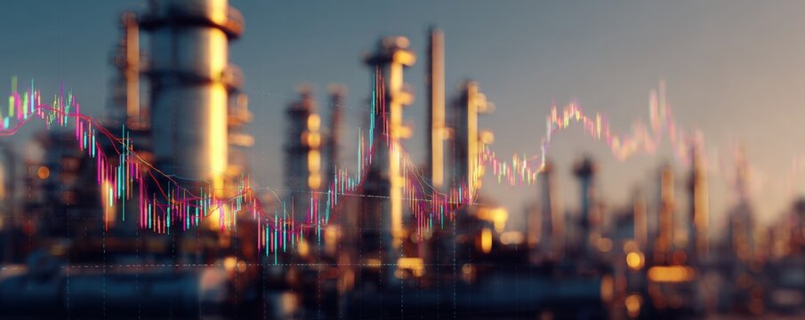 Blurred industrial scene with superimposed stock chart
