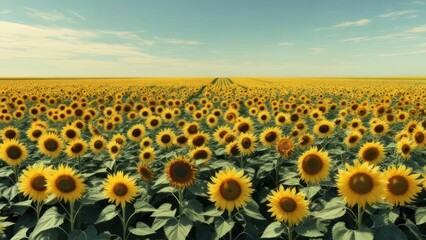 Obraz premium Sunflowers field under a blue sky