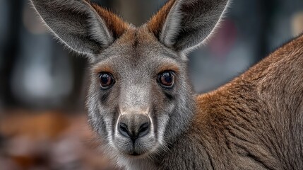 Fototapeta premium Close-up Portrait of a Kangaroo with Expressive Eyes, Capturing the Essence of Australian Wildlife and Natural Beauty