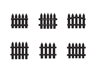 Collection of Six Different Picket Fence Silhouettes for Garden Design and Property Boundaries Vector Art Black and White