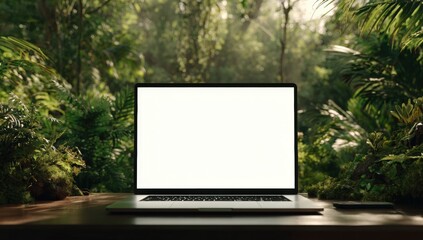 Laptop in a lush jungle scene