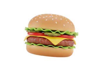 A Mouthwatering Cartoon Hamburger with Fresh Ingredients on a Checkered Backdrop, Perfect for Fast Food Lovers and Digital Art Enthusiasts Alike