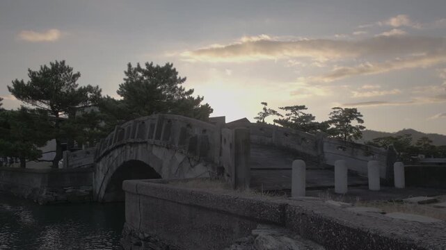 Sunset View of Furobashi Bridge Wakanoura, Wakayama City, Wakayama, Japan (Japan Heritage Site)　日本遺産和歌の浦「不老橋の夕景」和歌山県和歌山市