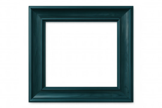 Dark teal blue wooden frame featuring clean lines, isolating against transparent background for displaying artwork or photography prints