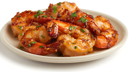 Succulent shrimp grilled garlic parsley glaze spicy savory juicy seafood dinner plate with appetizing aroma and warm light, mouthwatering and inviting detail