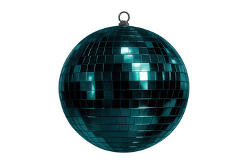 Fototapeta premium Spinning disco ball casting vibrant light reflections, glittering against transparent backdrop, enhancing festive event graphics