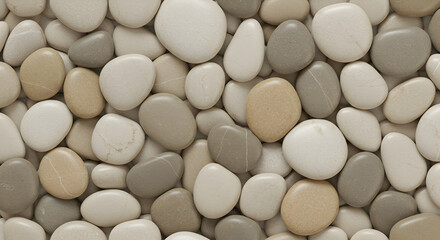 Smooth Natural River Pebbles Texture Background in Neutral Earth Tones