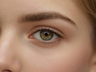 Obraz premium Eyes, thinking and future with person closeup in studio for hope, optimism or contemplation. Eye health, vision and planning with model looking away for natural cosmetics, optometry or satisfaction