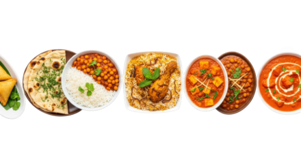 An Assortment of Delicious Indian Dishes, Featuring Samosas, Naan, Biryani, Paneer, and More, Perfect for a Flavorful and Authentic Culinary Experience