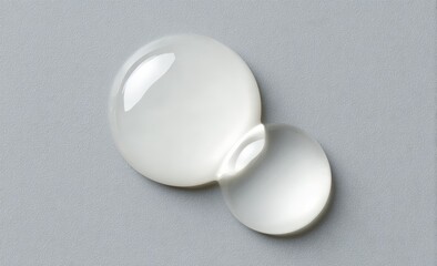Two overlapping translucent liquid spheres on a neutral background