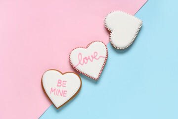 Heart shaped cookies on color background. Valentine's day celebration